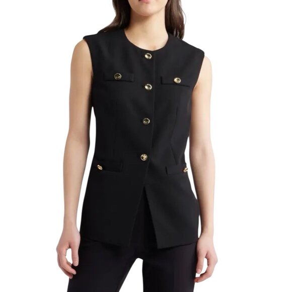 Joie Black Tailored Blazer Vest Sleeveless Pocket Gold Button Classic Womens XL - Picture 1 of 8